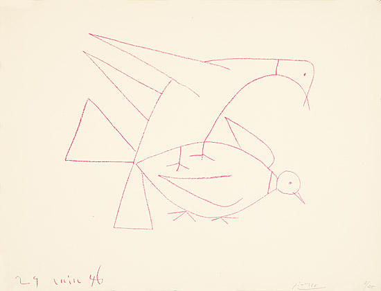 Pablo Picasso, "Les deux tourterelles, I", Bloch 405, Mourlot 49